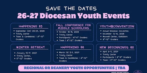 26-27 Diocesan Youth Events - Save the Dates!