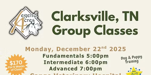 Dog Training Classes in Clarksville TN \u2013 Fundamentals, Intermediate & Advanced with Tori @ Sango Vet