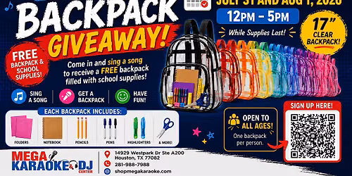 Sing for a Backpack \u2013 Back to School Giveaway 2026- 2 Day Event