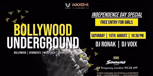 BOLLYWOOD UNDERGROUND -FREE FEMALE ENTRY
