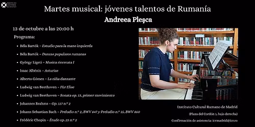 MARTES MUSICALES: J\u00f3venes talentos de Ruman\u00eda en el ICR Madrid