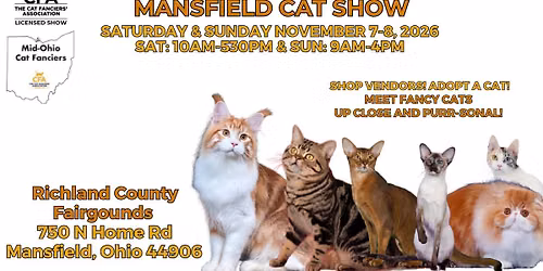 Come visit the cool Mansfield, Ohio Allbreed & Household Pet Cat Show! 