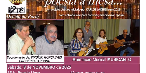 "POESIA \u00c0 MESA" no Orfe\u00e3o do Porto - Novembro 2025
