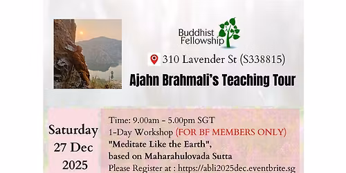 1-Day Workshop with Ajahn Brahmali (FOR BF MEMBERS ONLY)