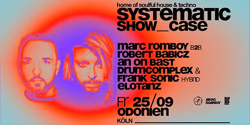 SYSTEMATIC SHOWCASE w/ Marc Romboy, Robert Bibicz, An on Bast, Drumcomplex, Frank Sonic & Elotanz