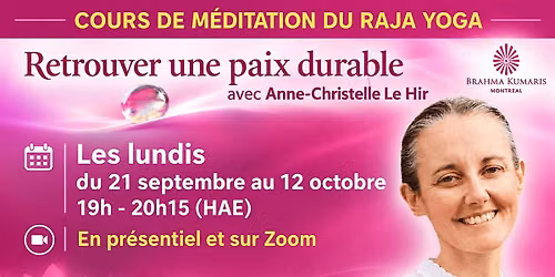 Cours de m\u00e9ditation du Raja Yoga en pr\u00e9sentiel et en ligne