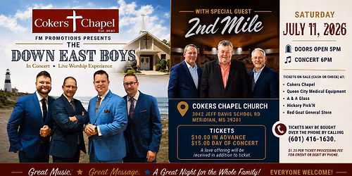 \ud83c\udfb6 The Down East Boys LIVE at Cokers Chapel | One Night Only w\/ Special Guest 2ndMile