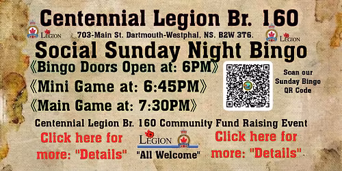 Centennial Legion Br. 160 "SOCIAL SUNDAY NIGHT BINGO"