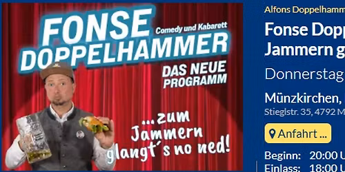 6. Kabarettabend beim PfingstZELTFEST 2026 - FONSE DOPPELHAMMER - Zum Jammern glangt\u2019s no ned!