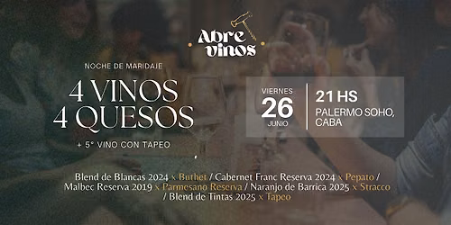 Noche de Maridaje 4 Vinos y 4 Quesos por AbreVinos