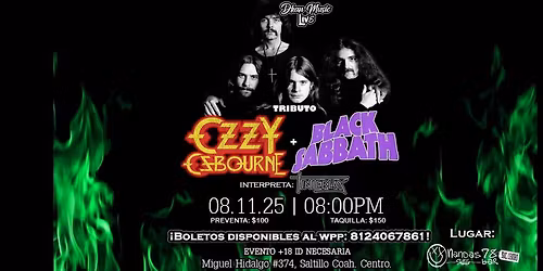Tributo a Ozzy Osbourne + Black Sabbath por Tinieblas en Saltillo