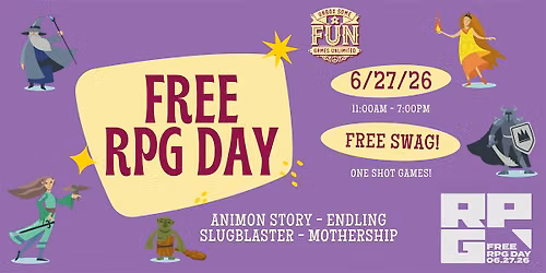 Free RPG Day 2026 at Games Unlimited