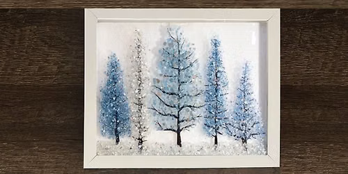 Crushed Glass Evergreen Winter Tree Scene on Frame Paint Art Sip Class