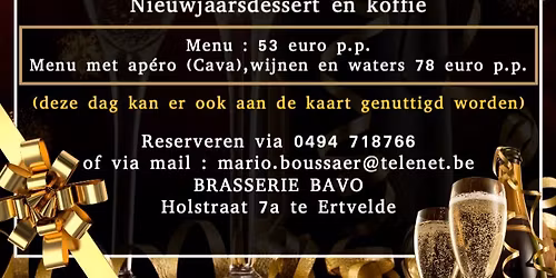 Nieuwjaarsdagmenu donderdag 1 januari 2026 vanaf 11u30