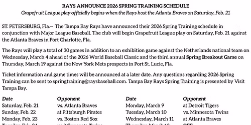 Spring Training: Atlanta Braves vs. Tampa Bay Rays (SS)
