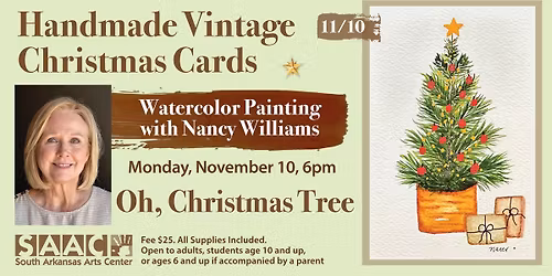 "Oh, Christmas Tree" Handmade Watercolor Christmas Card with Nancy Williams \u2022 Nov 10, 6pm