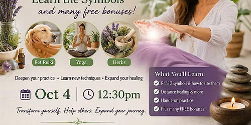 Reiki 2 Certification Class with FREE BONUSES! Herbs, Pets and Yoga!