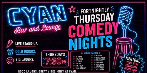 Comedy at Cyan \u2013 Fortnightly Upstairs Lounge Sessions - free entry