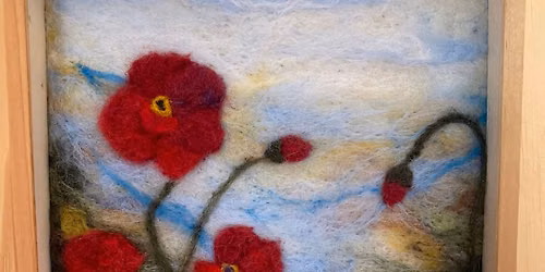 Needle felted floral scene with frame