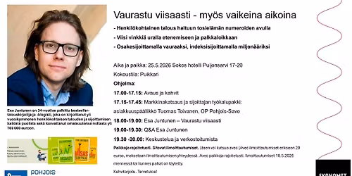 J\u00e4sentapahtuma Vaurastu viisaasti -my\u00f6s vaikeina aikoina