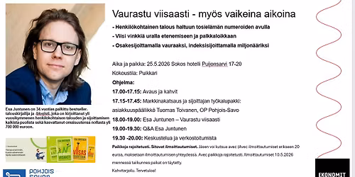 Muistutus! J\u00e4sentapahtuma (+ avec) Vaurastu viisaasti -my\u00f6s vaikeina aikoina