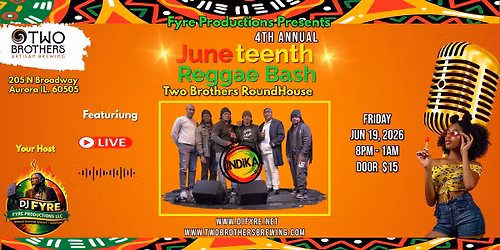 4th Annual June Teeth Reggae Bash with Indika Reggae Band & DJ Fyre at Two Brothers RoundHouse