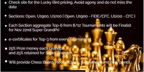 Chess GrandPri on Sat at Wellington Square United Church, Burlington