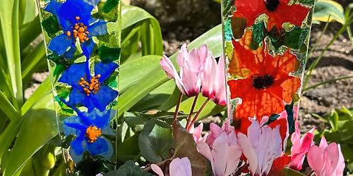 Fused glass confetti flower plant stakes