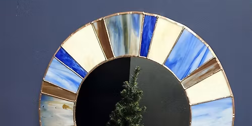 Stained Glass Framed Round Mirror or Clock