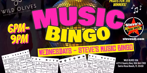 Steve's Music Bingo Wednesday Nights at Wild Olives 30A!