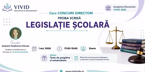 Curs online CONCURS DIRECTORI \u201eLegisla\u021bie \u0219colar\u0103\u201d + teste de preg\u0103tire \u0219i autoevaluare