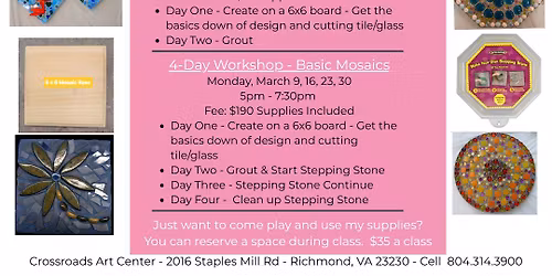 2-Day - Basic Mosaics - Monday, January 12 & 26 - 5pm - 7:30pm