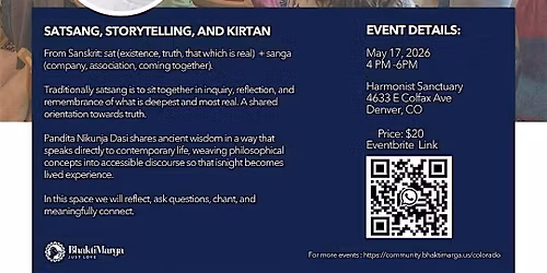 Satsang, Storytelling, and Kirtan with Nikunja