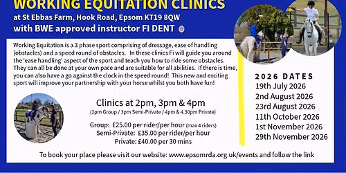 Working Equitation Clinic with BWE approved instructor FI DENT - Sunday 19th July 