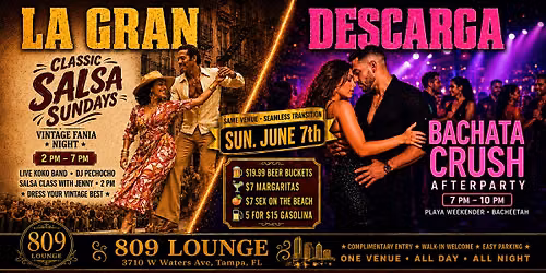 Classic Salsa Sundays | Fania Era Vintage Night | 809 Lounge Tampa | June 7