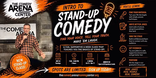 Stand Up Level 1 - Intro to Stand Up Comedy - 6 Week Class Starts Oct 13