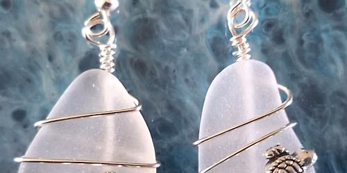 Sea Glass Wire Wrap Earrings with Sea Turtle Charms