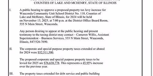 District 118 Public Hearing 2026 Tax Levy
