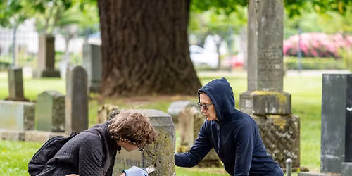 Cemetery tending at Multnomah Park Cemetery