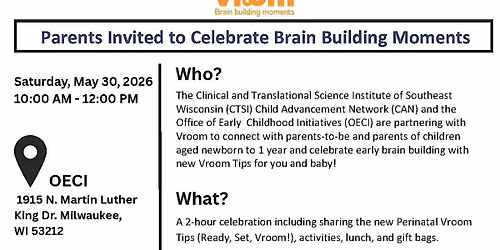 Parents Invited to celebrate Vroom & Brain Building Moments!