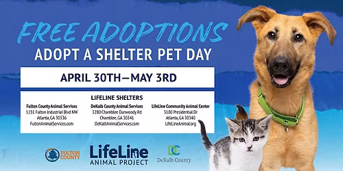 National Shelter Pet Day Free Adoption Weekend (April 30 - May 3)