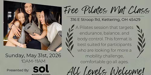 FREE Pilates Mat Class! Hosted By Roderer Shoe Center | Led By- Sol Movement Studio 