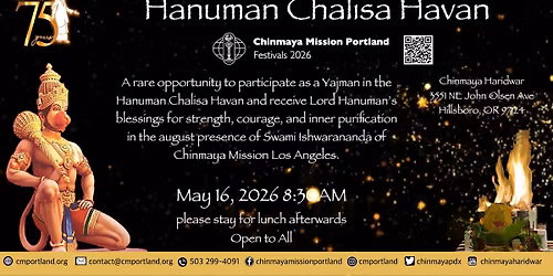Hanuman Chalisa Havan \u2013 May 16, 2026 starting at 8:30AM