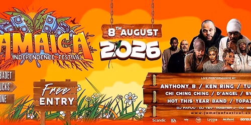 Jamaica Independence Festival 8 Aug 2026 - Free entry!