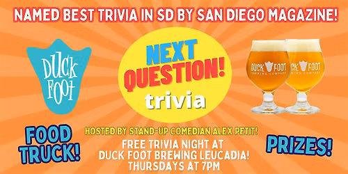 Free Trivia Night at Duck Foot Brewing Leucadia! Every Thursday at 7PM!