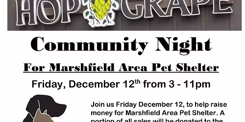 Hop & Grape Community Night for Marshfield Area Pet Shelter