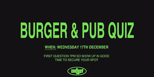 Burger and pub quiz at ADJ\u00d8