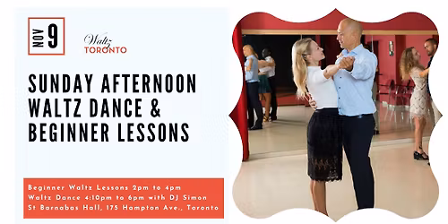 Sunday Afternoon Waltz - Dance & Beginner Lessons, November 9th