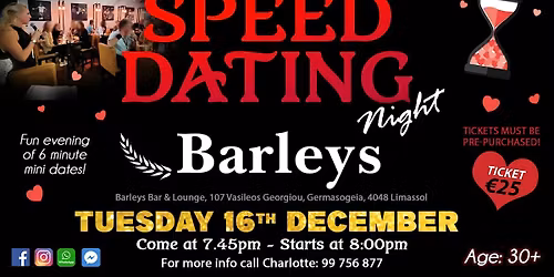 Speed Dating Nights is BACK at Barleys Bar & Lounge, Limassol!