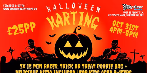 Halloween Kids Unlimited Karting @ TopGear Karting 3 races + pizza for just \u00a325pp